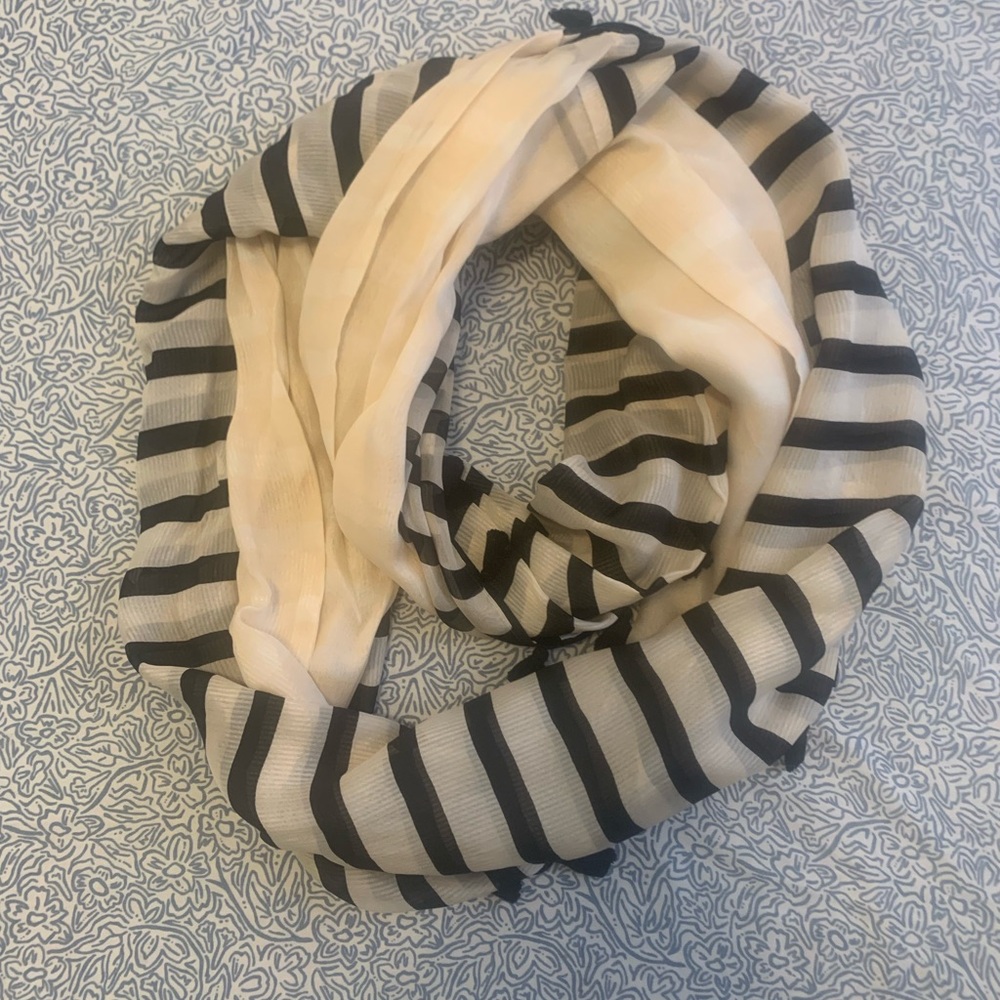 J. Crew Black and Cream Striped Scarf
